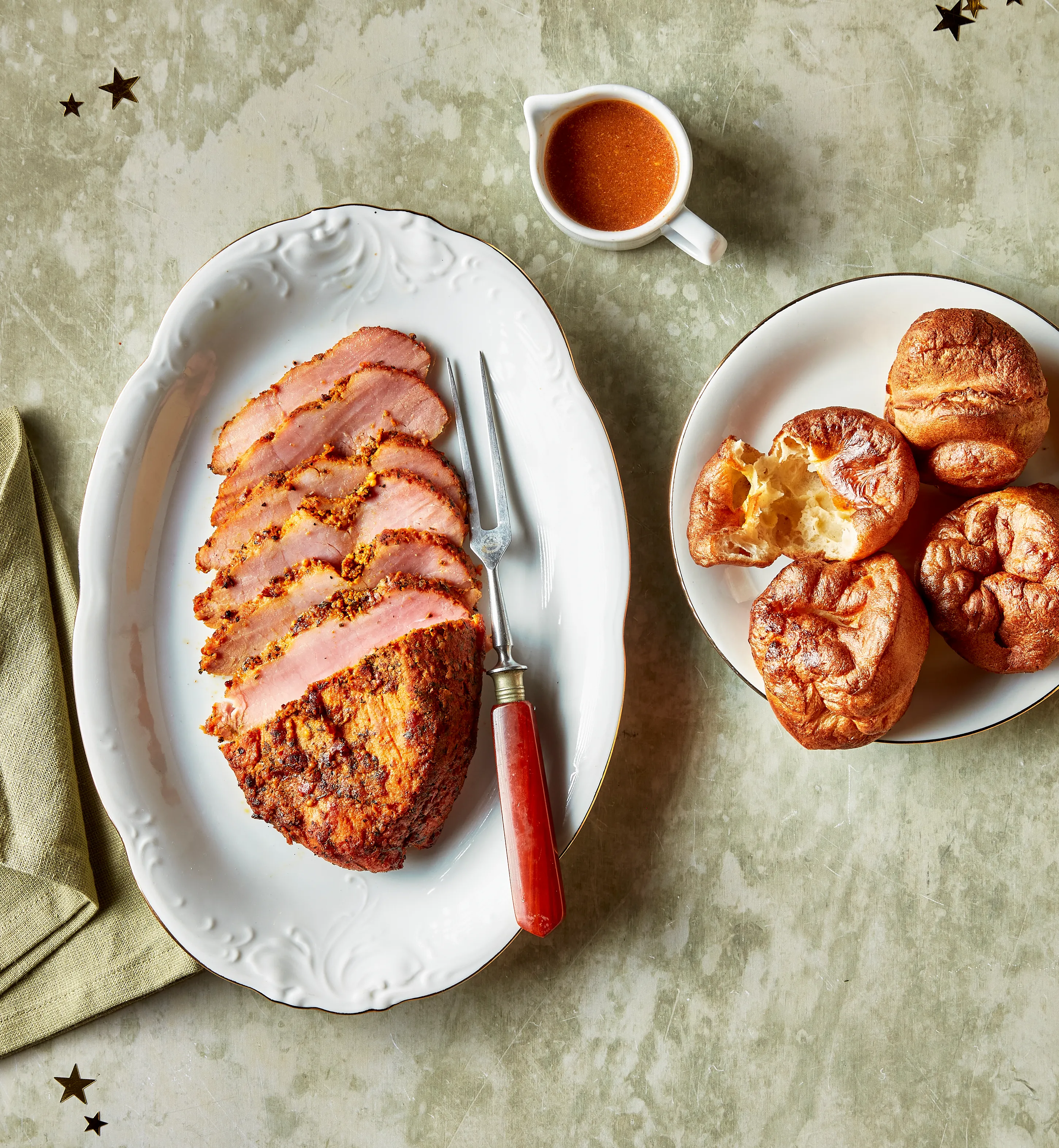 Beenham met honingmosterd en Yorkshire pudding