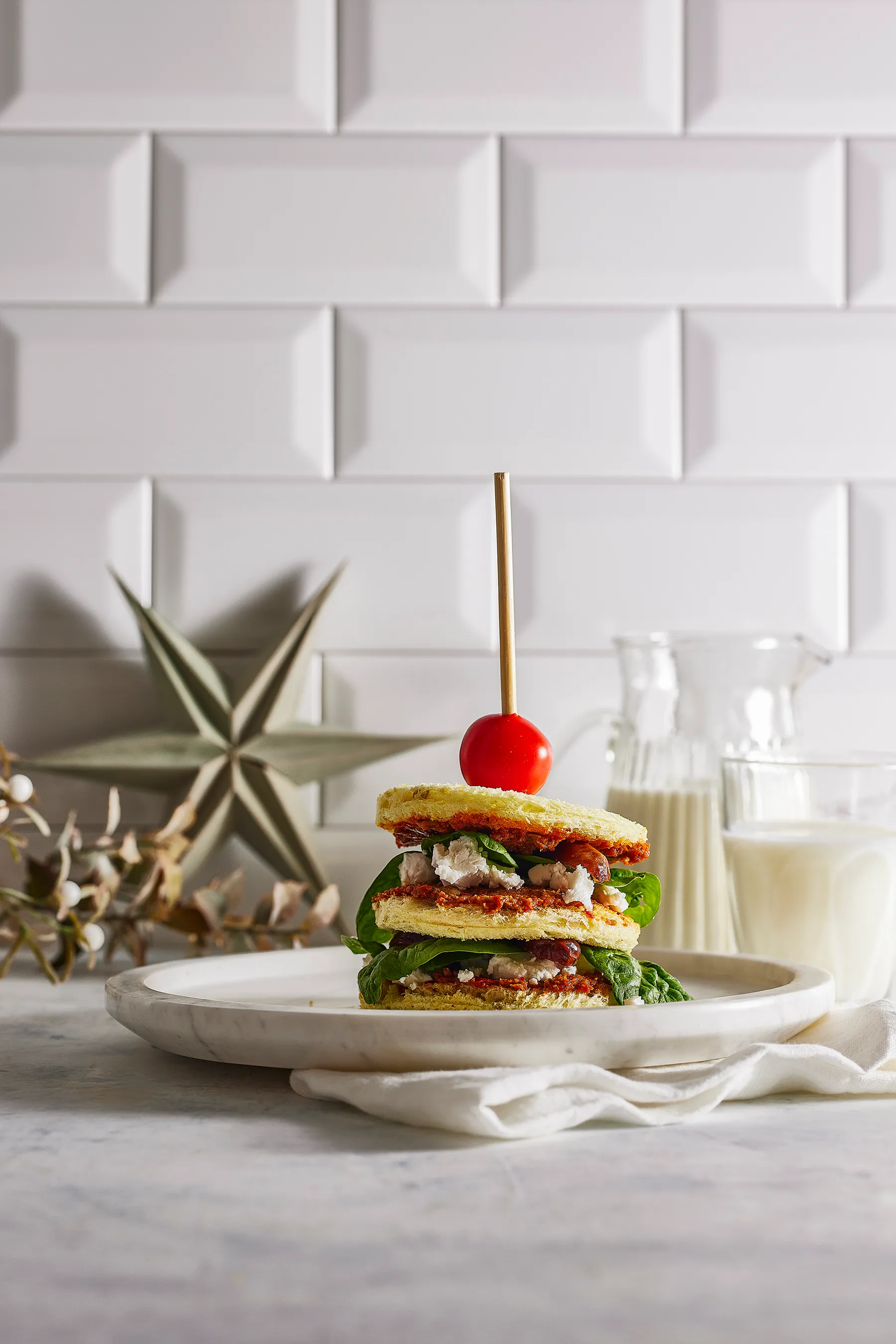 Geitenkaas-spinazie sandwiches