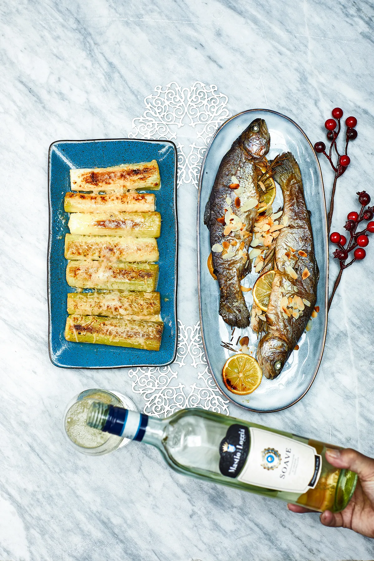 Geroosterde forel met amandelen en preigratin