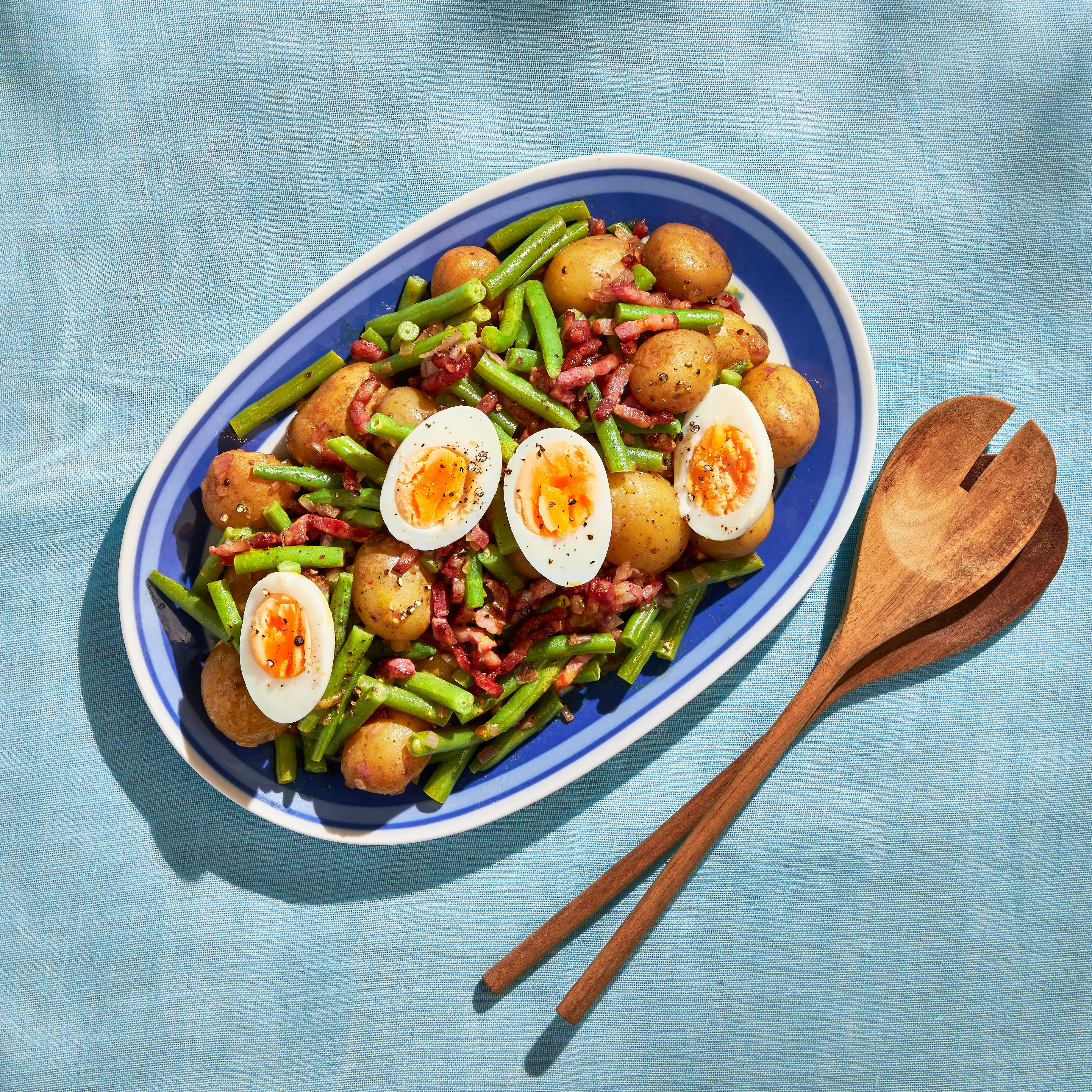 Luikse aardappelsalade met sperziebonen en spek